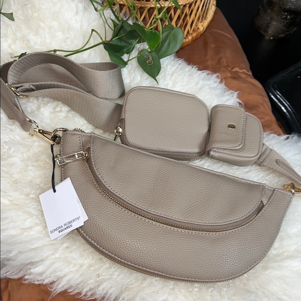 NWT - Sondra Robert’s Crescent Bag Taupe Pebbled Leather Crossbody